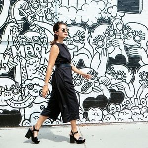 WOLCOTT TAKEMOTO Black Sleeveless Culotte Jumpsuit